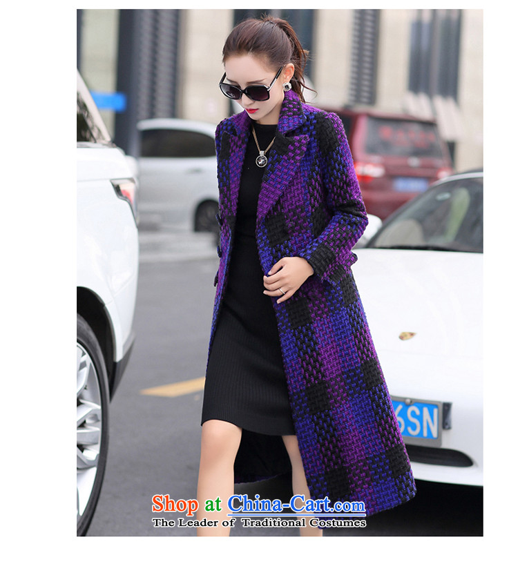 Takuma Sato, 2015 autumn and winter, women's gross female Korean jacket? lapel of long-sleeved extra long, thin grid graphics Sau San wild a wool coat temperament windbreaker purple L picture, prices, brand platters! The elections are supplied in the national character of distribution, so action, buy now enjoy more preferential! As soon as possible.