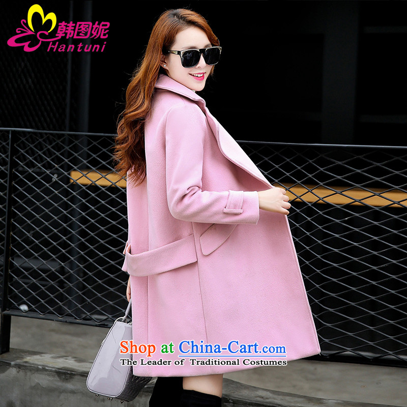 Korean figure Connie autumn and winter 2015 Ms. new gross? Long won the case of small wind-version pink wool a wool coat female Sau San larger female Thick pink coat? M won figure HANTUNI stephanie () , , , shopping on the Internet