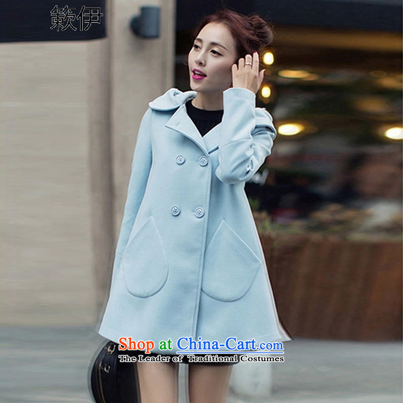 2015 Autumn, lest we gross double-jacket Korean version of long overcoat suy549# female light blue , L, lest the , , , shopping on the Internet