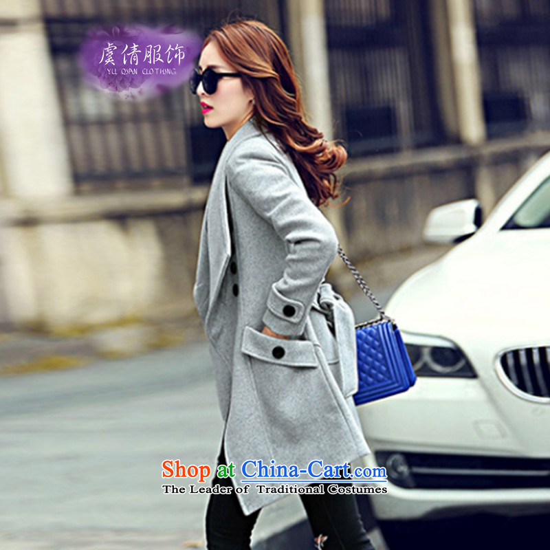 Yu Chien YQ 2015 autumn and winter new Korean version of the long graphics thin hair? female Sau San tether jacket collar a wool coat Y306 GRAY M Yu Chien dress (YU QIAN) , , , shopping on the Internet