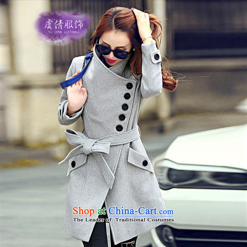 Yu Chien YQ 2015 autumn and winter new Korean version of the long graphics thin hair? female Sau San tether jacket collar a wool coat Y306 GRAY M Yu Chien dress (YU QIAN) , , , shopping on the Internet