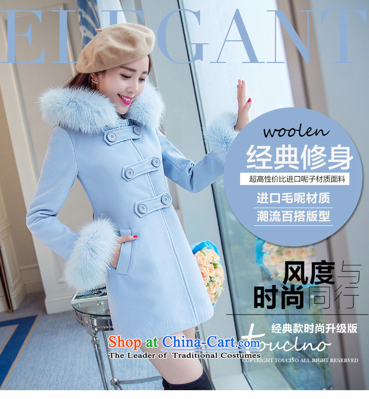 Korean figure Connie Winter 2015 new sweet scent of small wind jacket girl in gross? Long Korean large Sau San female thick fox gross collar cap pink coat Blue M pictures?, prices, brand platters! The elections are supplied in the national character of distribution, so action, buy now enjoy more preferential! As soon as possible.