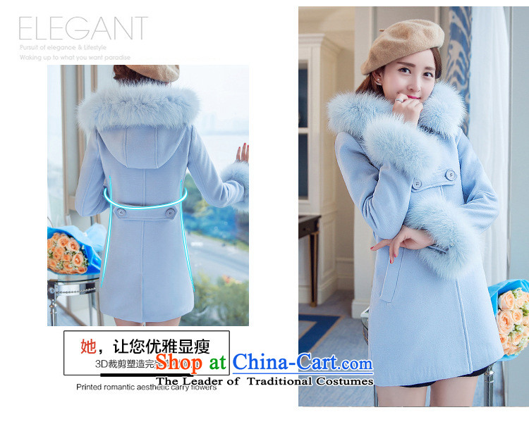 Korean figure Connie Winter 2015 new sweet scent of small wind jacket girl in gross? Long Korean large Sau San female thick fox gross collar cap pink coat Blue M pictures?, prices, brand platters! The elections are supplied in the national character of distribution, so action, buy now enjoy more preferential! As soon as possible.