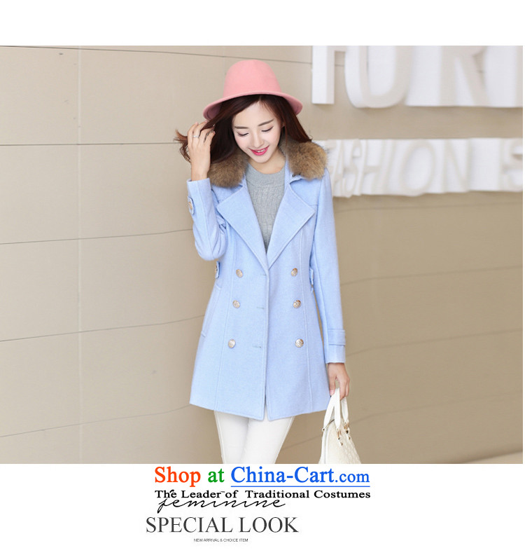 Bai bidding disarmament autumn and winter new gross girls jacket? Long pure color a wool coat Korean female graphics thin Sau San? coats female light blue L picture, prices, brand platters! The elections are supplied in the national character of distribution, so action, buy now enjoy more preferential! As soon as possible.