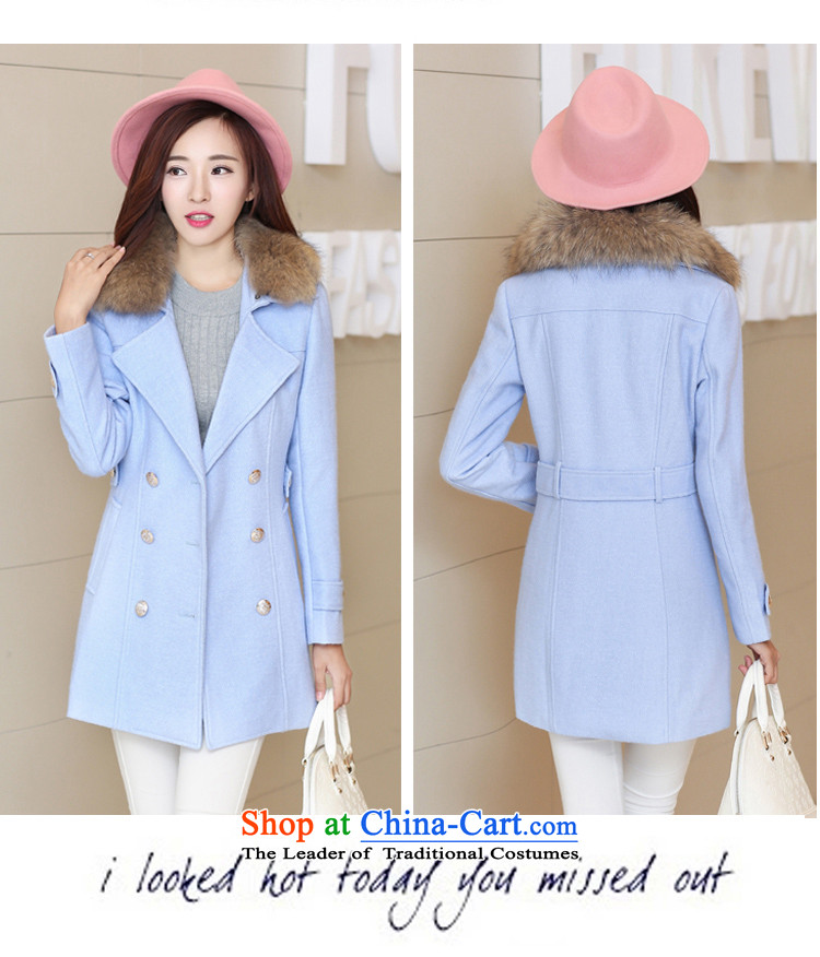 Bai bidding disarmament autumn and winter new gross girls jacket? Long pure color a wool coat Korean female graphics thin Sau San? coats female light blue L picture, prices, brand platters! The elections are supplied in the national character of distribution, so action, buy now enjoy more preferential! As soon as possible.