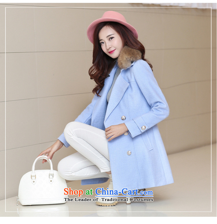 Bai bidding disarmament autumn and winter new gross girls jacket? Long pure color a wool coat Korean female graphics thin Sau San? coats female light blue L picture, prices, brand platters! The elections are supplied in the national character of distribution, so action, buy now enjoy more preferential! As soon as possible.