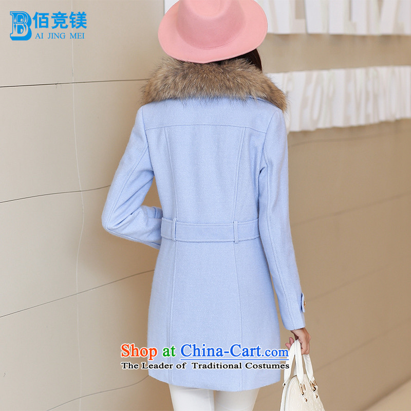 Bai bidding disarmament autumn and winter new gross girls jacket? Long pure color a wool coat Korean female graphics thin Sau San? coats female light blue , L, Bai bid (BAIJINGMEI disarmament) , , , shopping on the Internet