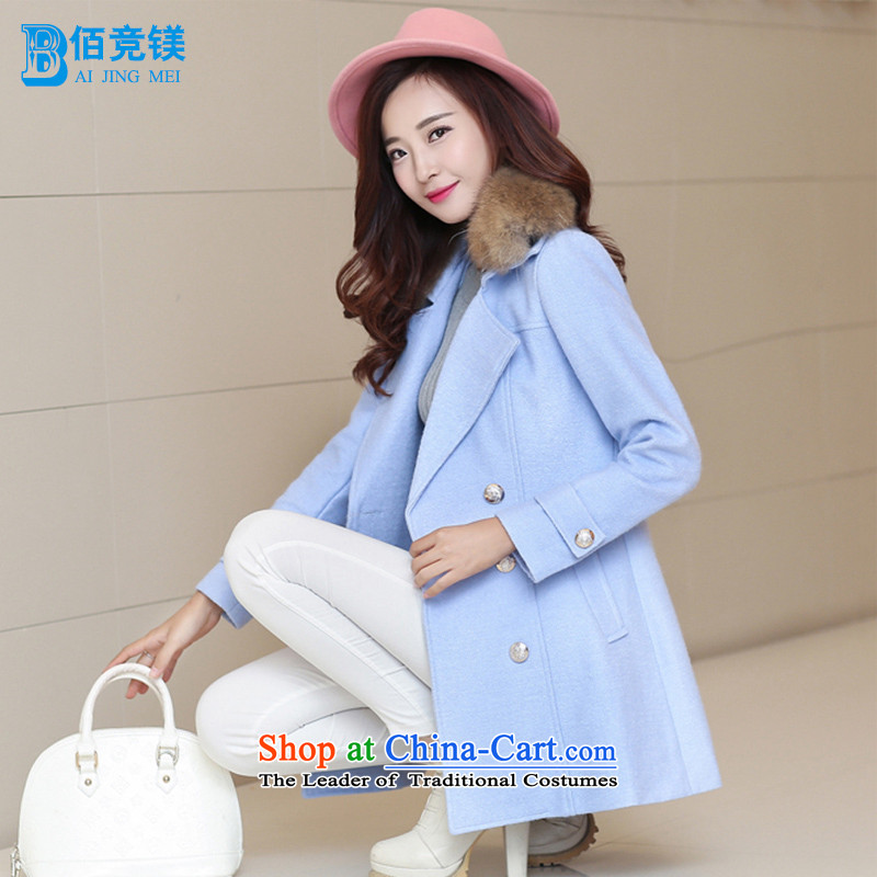 Bai bidding disarmament autumn and winter new gross girls jacket? Long pure color a wool coat Korean female graphics thin Sau San? coats female light blue , L, Bai bid (BAIJINGMEI disarmament) , , , shopping on the Internet