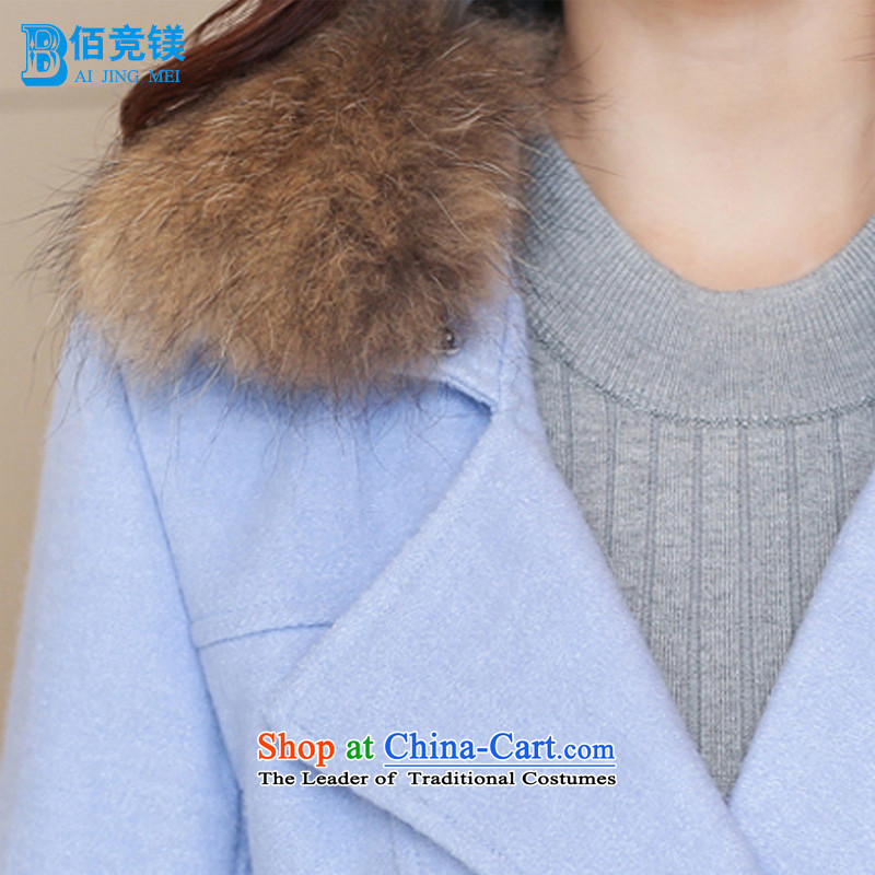 Bai bidding disarmament autumn and winter new gross girls jacket? Long pure color a wool coat Korean female graphics thin Sau San? coats female light blue , L, Bai bid (BAIJINGMEI disarmament) , , , shopping on the Internet