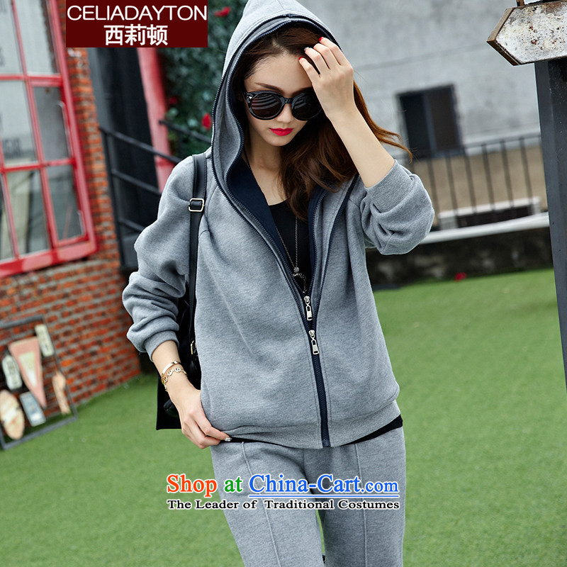 Szili Clinton 2015 plus the new Code women's expertise hypertrophy mm sister Fall_Winter Collections fashion movement sweater kit plus lint-free fertilizer for both leisure Borneo kit_200 catties XXXXL Gray