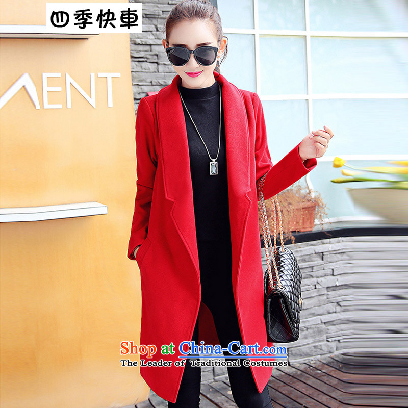 Fourth quarter gross Express? female new coats 2015 Fall_Winter Collections of female Korean version lady relaxd sweet thin large thick and long coats gross? a red plus large 883 female?L
