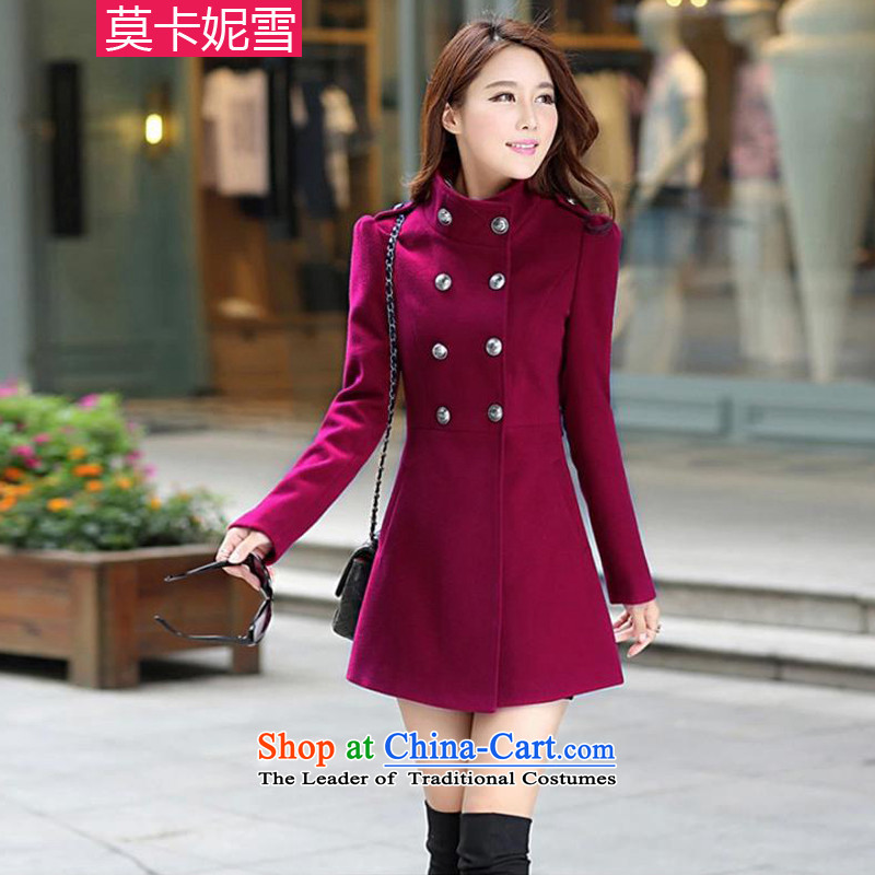 Morcar Connie snow 2015 autumn and winter, Korean fashion in the long graphics thin coat lady jacket wine red S Mok Carne (mokanixue snow) , , , shopping on the Internet