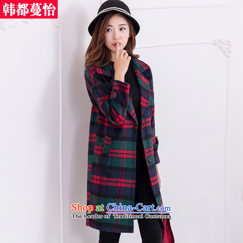 Korea has Golden Harvest autumn and winter 2015 Selina Chow Gross Korean female coat? latticed long jacket, blue,?XL 55346