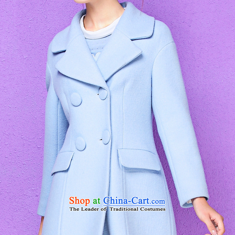 The Secretary for Health-care 2015 Ms. OSCE autumn and winter new wool long-sleeved minimalist pure color in the long hair of Sau San? jacket 10005 light blue l,olrain,,, shopping on the Internet