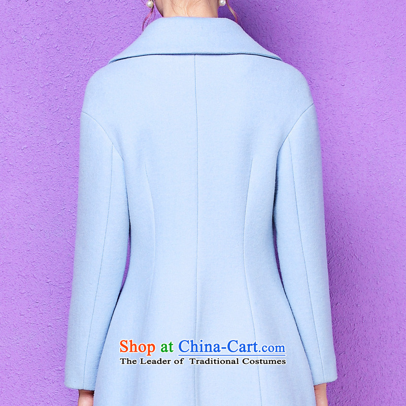 The Secretary for Health-care 2015 Ms. OSCE autumn and winter new wool long-sleeved minimalist pure color in the long hair of Sau San? jacket 10005 light blue l,olrain,,, shopping on the Internet