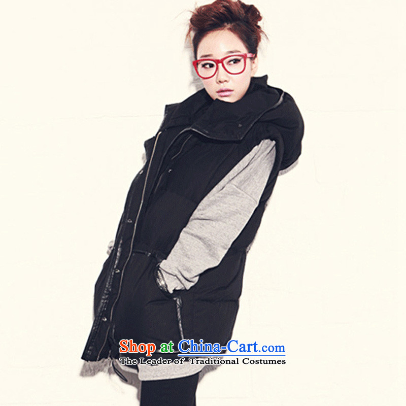 2015 Autumn and winter Zz&ff new Korean large relaxd thick warm with cap. Long cotton, a thin cotton jacket graphics female black 3XL( 170-185 for a catty ),ZZ&FF,,, shopping on the Internet
