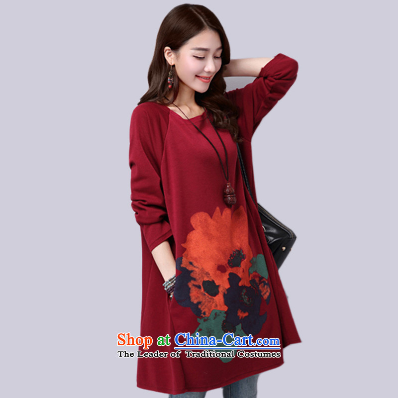 2015 Autumn and Winter Korea MEISUDI version of large numbers of female add lint-free thick loose stamp forming the thin graphics long-sleeved black skirt XXL, MISO (MEISUDI) , , , shopping on the Internet