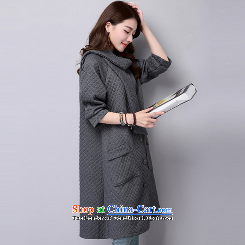 2015 Autumn and Winter Korea MEISUDI version of large numbers of ladies loose video thin wild folder in pure color cotton long cardigan jacket dark blue XXL, MISO (MEISUDI) , , , shopping on the Internet