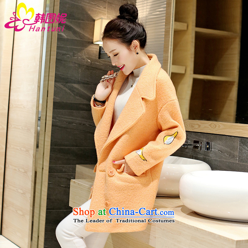 Korean figure Connie autumn and winter 2015 new small wind jacket is Heung gross in long bold Ms. Jacket Wool tweed coats Korean?   Cocoon-loose a wool coat orange M won figure HANTUNI stephanie () , , , shopping on the Internet