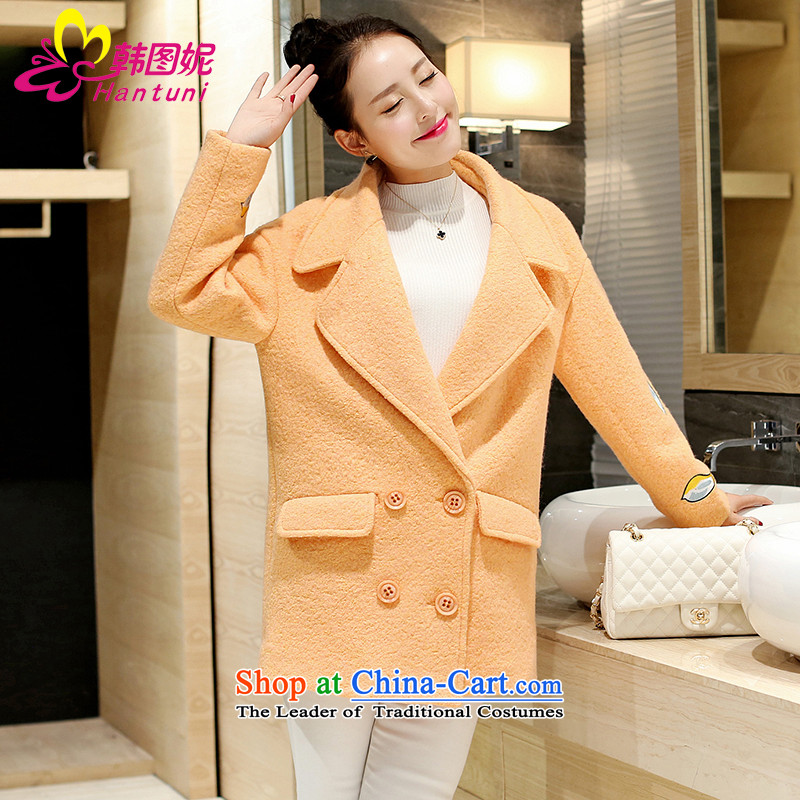 Korean figure Connie autumn and winter 2015 new small wind jacket is Heung gross in long bold Ms. Jacket Wool tweed coats Korean?   Cocoon-loose a wool coat orange M won figure HANTUNI stephanie () , , , shopping on the Internet
