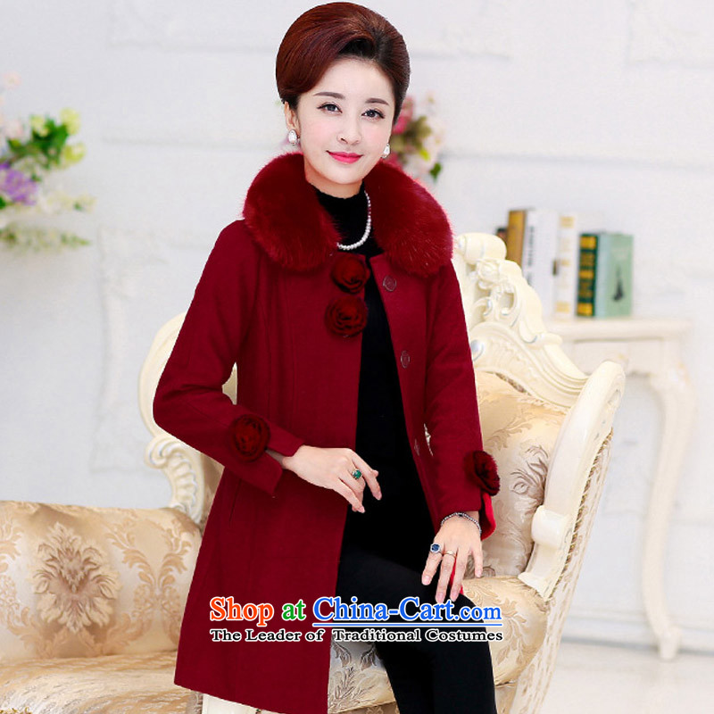 1468#2015 autumn and winter new women's body in female long decorated jacket, wine red XXL, Cheuk-yan Yi Yan Shopping on the Internet has been pressed.