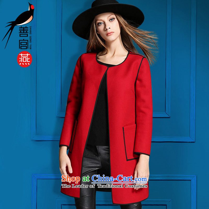 2015 Autumn and winter new Western women xl mm thick hair? In long long-sleeved jacket double-side coats Red?4XL