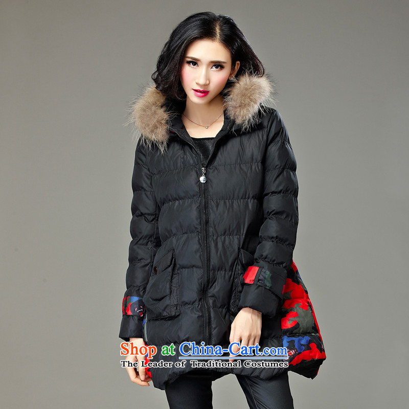 2015 MM to thick cotton coat xl jacket in autumn and winter long new women's 200catty thick hair for cotton sister retro-thick black jacket XXL recommendations robe 120-145 catty
