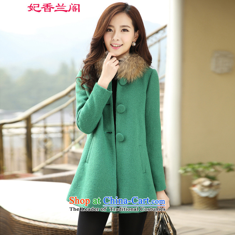 Princess of hsiang-Lan Kok 2015 autumn and winter new Korean version in the Sau San long wool coat girl child?? COAT 8818 Cotton _Emerald_ L