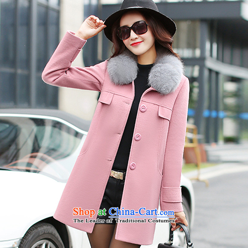 Xu Chong 2015 winter new women's gross for Korean female decorated gross? Who jacket single row is long leave pocket leather coats? pink L code, Xu Chong shopping on the Internet has been pressed.