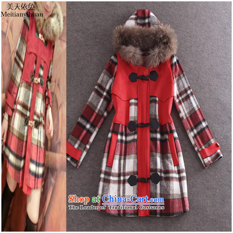 The European Women's site autumn and winter new English style with cap horns deduction tattoo loose cotton wool? jacket folder FZ71 red , L, the United States and in accordance with the property (meitianyihuan days) , , , shopping on the Internet