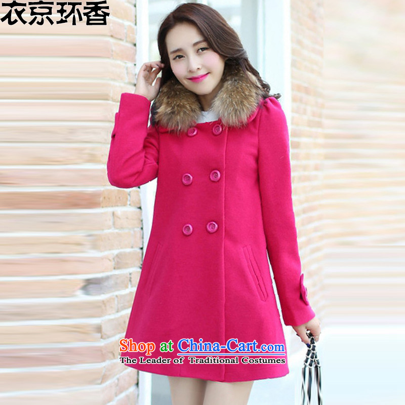 Yi Kyung Hyang 2015 Autumn load ring New Sau San over the medium to longer term gross H1300 coats of collar? red XL