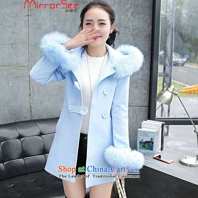 M 2015 New Sangyeongpyo Contragate Winter Sweater? long-sleeved jacket Fox for gross a wool coat Korean female blue Sau San?XL