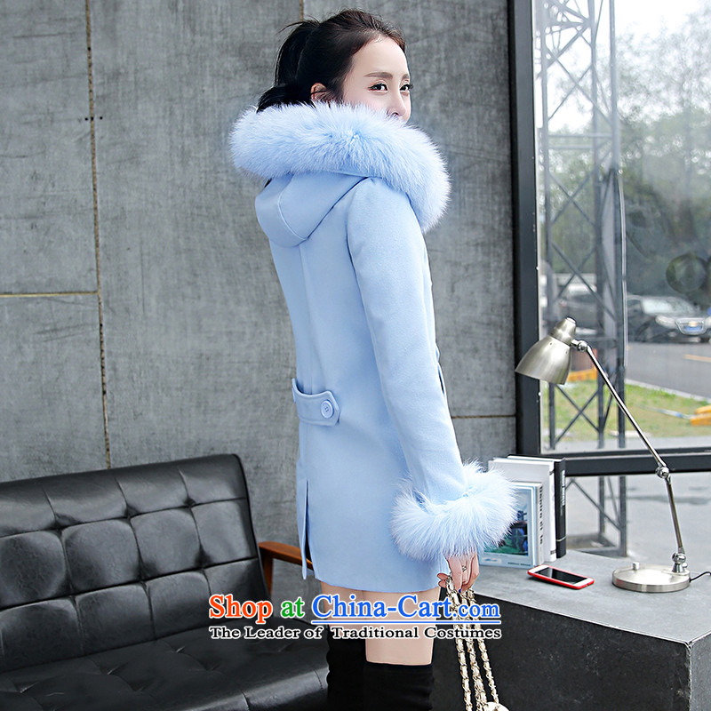 M 2015 New Sangyeongpyo Contragate Winter Sweater? long-sleeved jacket Fox for gross a wool coat Korean female blue Sau San XL, m (mirrorsee contragate) , , , shopping on the Internet