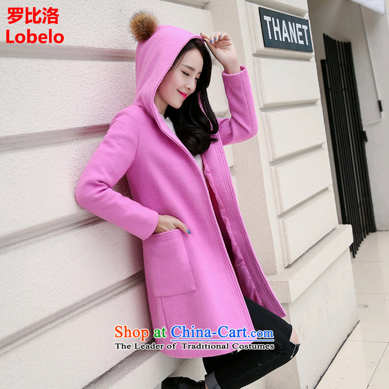 Mr Law than the winter clothing new Korean lapel in long hair? graphics thin foil is jacket coat female pink S