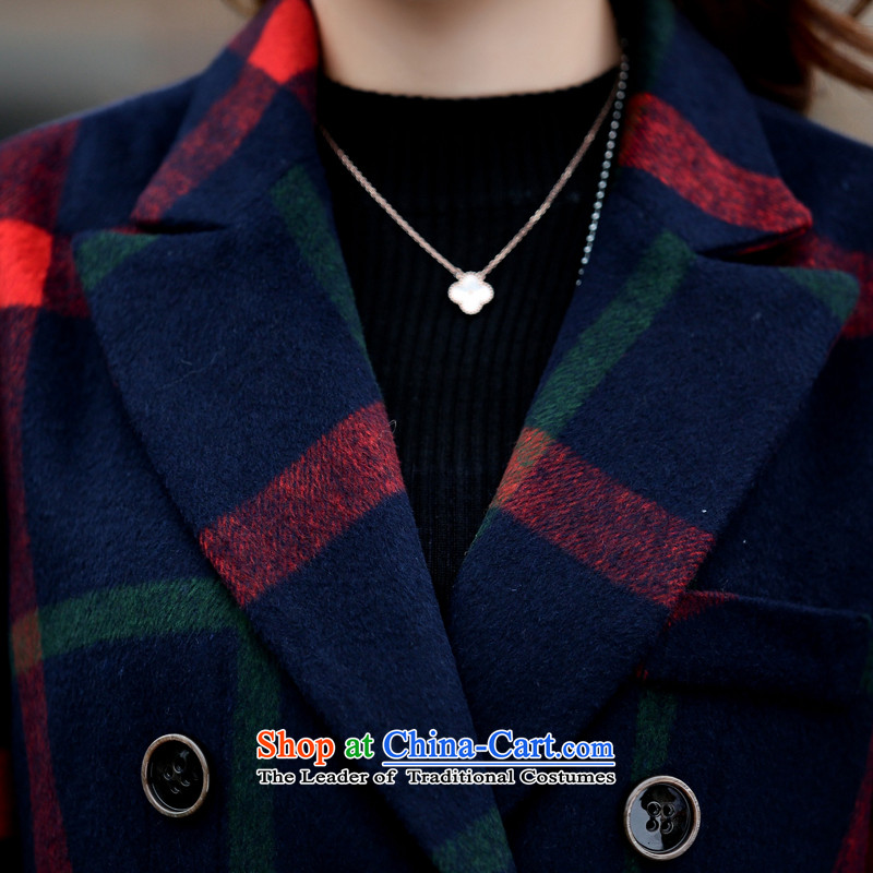 M 2015 winter new contragate stylish loose Korean Sau San a wool coat girl in long Grid Wind Jacket gross? Navy M M (mirrorsee contragate) , , , shopping on the Internet
