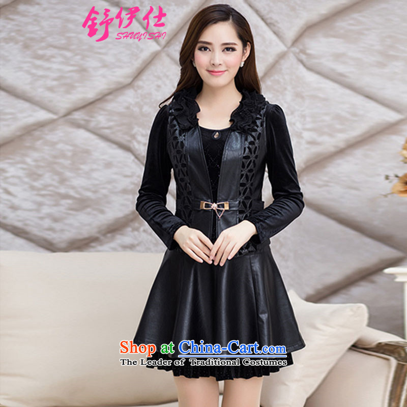 Schui Sze autumn and winter new Fat MM king dresses oversized code women Kim scouring pads stitching PU skirt fashion, forming the warm skirt personality two kits skirt brown XXXXXL, schui see (shuyishi) , , , shopping on the Internet