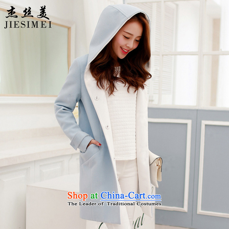 The population in Jericho long jacket coat gross? 2015 new women's autumn and winter coats girl Won this thick edition Sau San a wool coat jacket, blue M