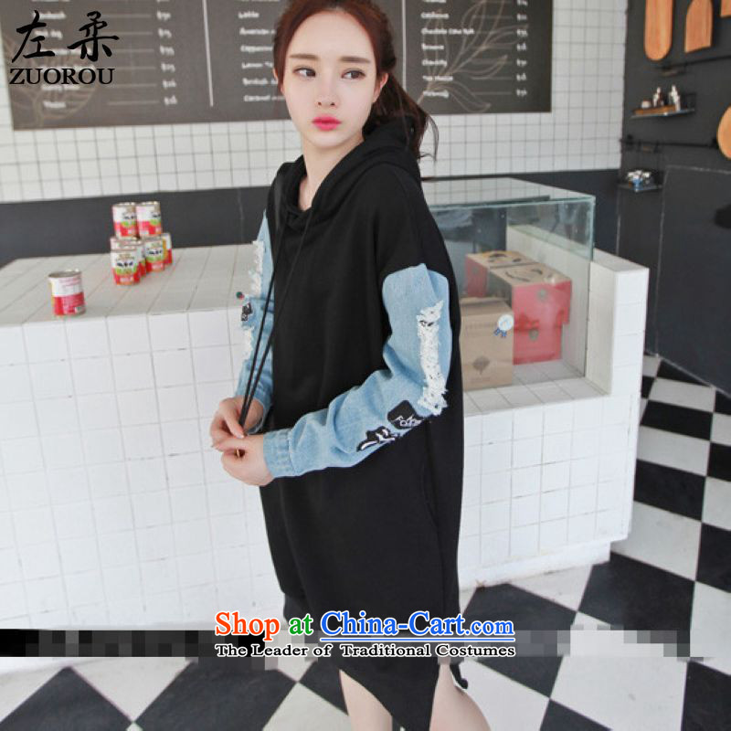 Sophie 2015 autumn and winter left of Korean to increase women's code thick mm video thin cowboy stitching stamp in long skirt sweater 200 catties better wearing black XXXXL, left soft , , , shopping on the Internet