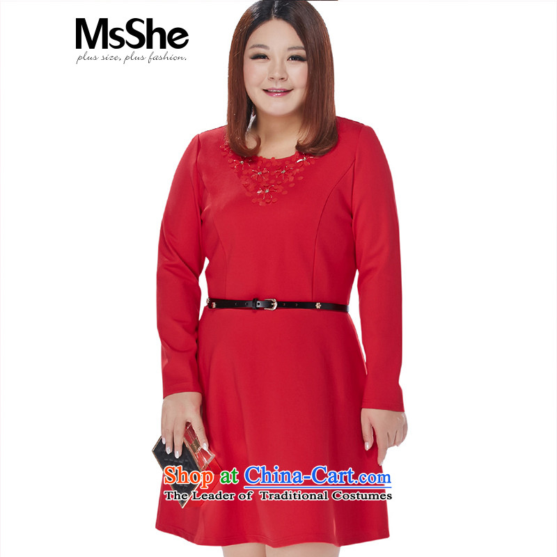 Msshe xl women 2015 new winter clothing 200 catties stylish manually staple bead aristocratic dresses 10438?3XL red