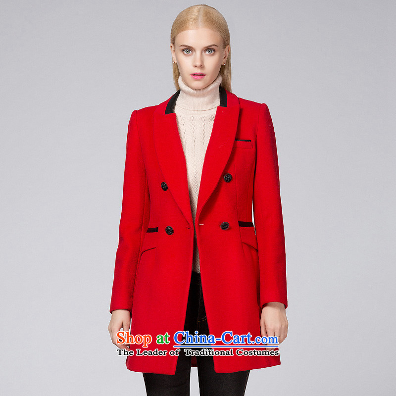 Ditto Dutout 2015 autumn and winter New PU stitching for wild fashion, long hair? D13DR568 jacket red L