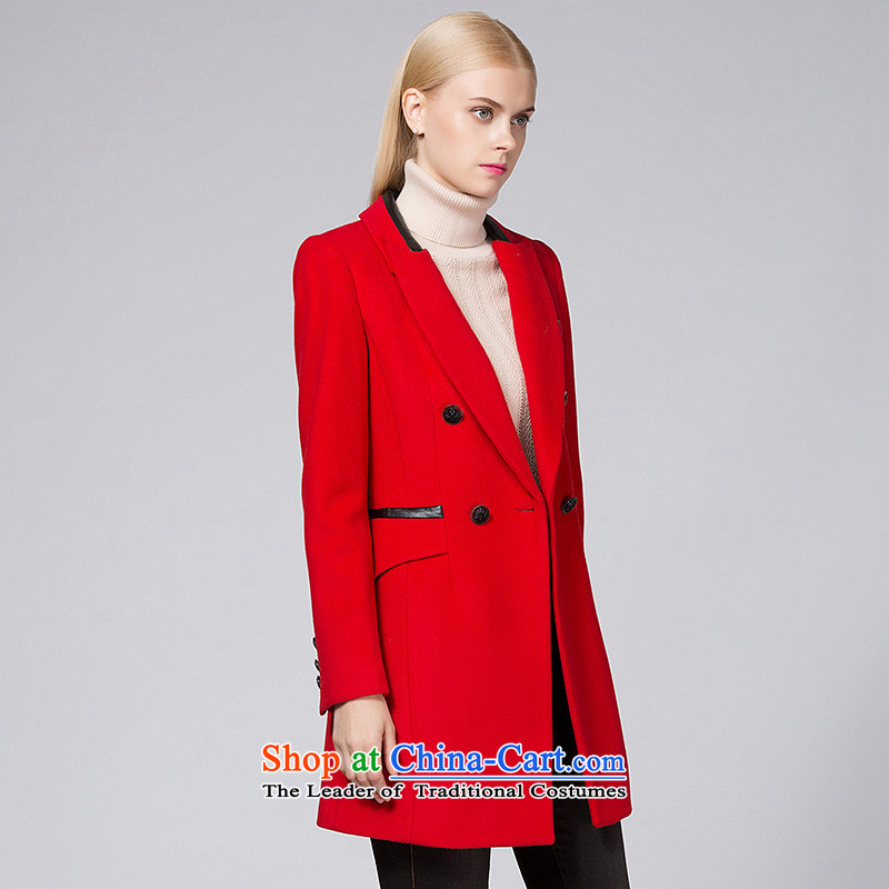 Ditto Dutout 2015 autumn and winter New PU stitching for wild fashion, long hair red l,ditto,,, D13DR568 jacket? Online Shopping