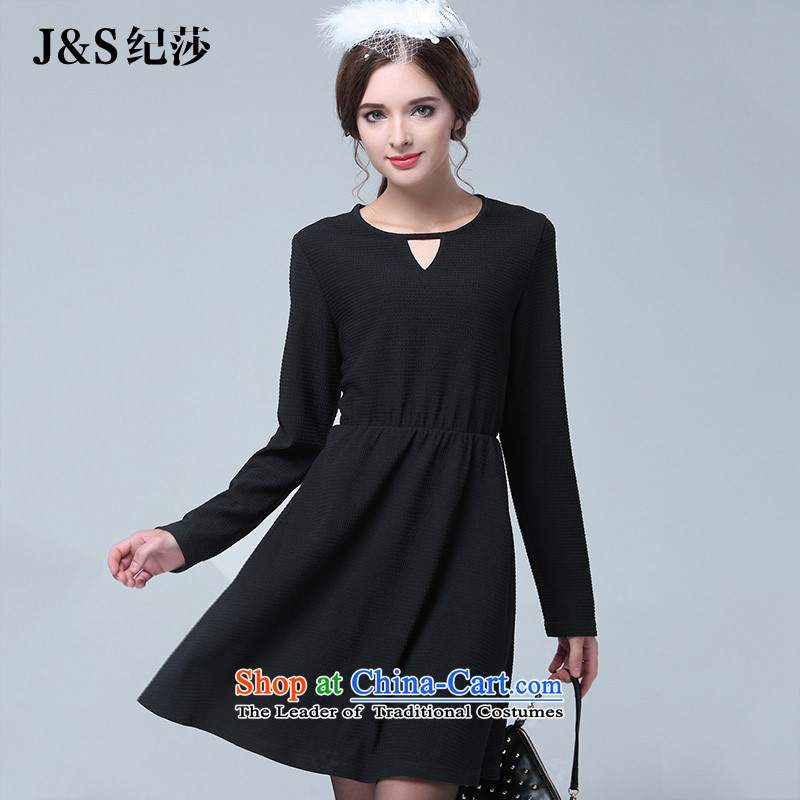 Elizabeth 2015 Western brands discipline high-end for larger women Fall_Winter Collections dresses video thin new fat mm xl pure color Foutune of knitted dressSN1626- forming the blackL