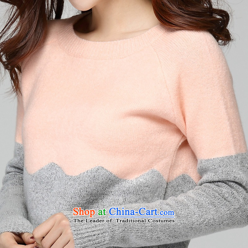 The new 2015 Fall/Winter Collections thick Mei xl dresses round-neck collar temperament long-sleeved stitching color and Sweater Knit skirts package cheongsams forming the skirt thick m short skirt pink 2XL about 140-155, land is of Yi , , , shopping on t