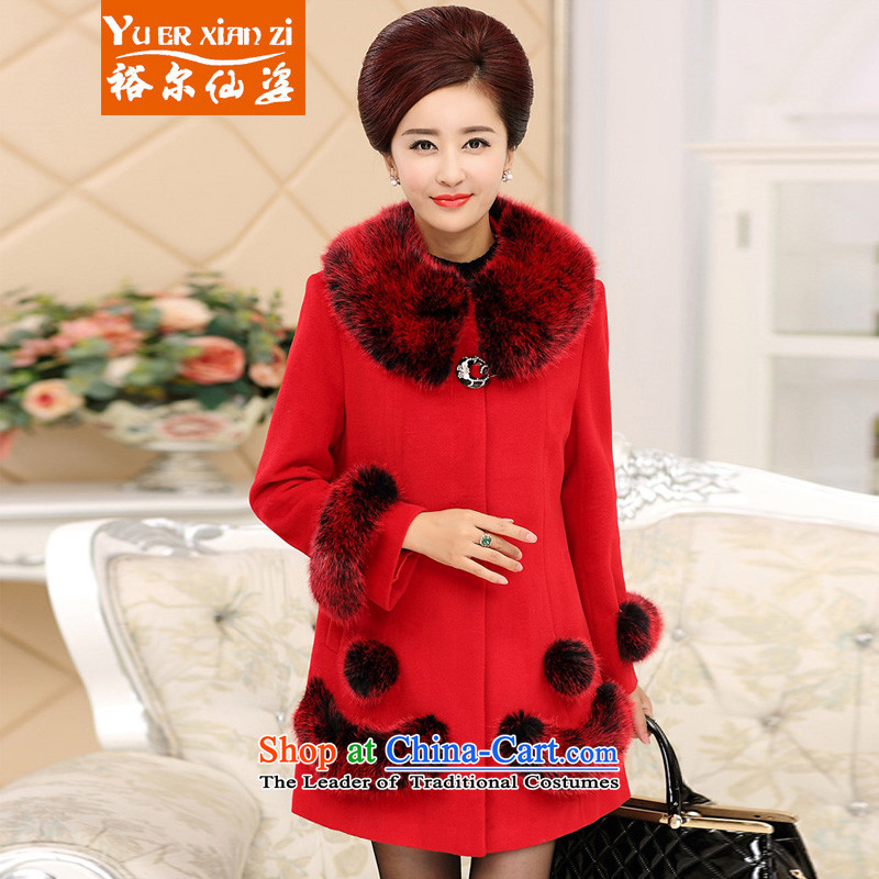Yu's sin for larger women 2015 new products in the autumn and winter long wool coat of a middle-aged woman with Nagymaros Washable Wool Sweater Winter Red 4XL? It is recommended that you 160-180 catty