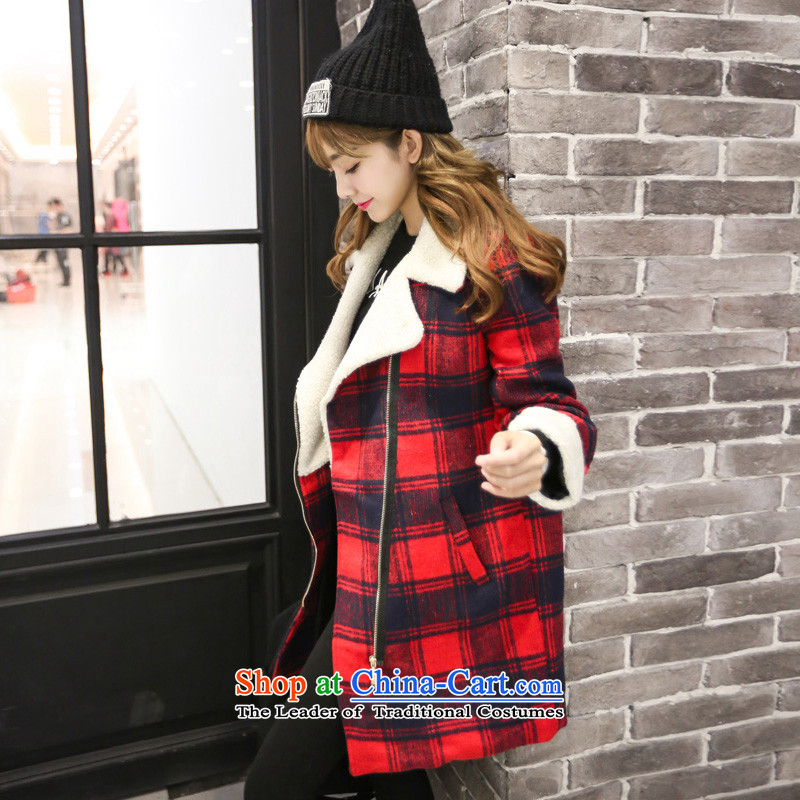 El products are gross? 2015 autumn and winter coats girl with the new Korean a wool coat female graphics in a compartment thin long large roll collar Lamb Wool thick cotton jacket RED M, folder of the products are , , , shopping on the Internet