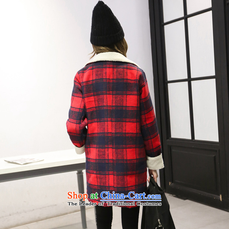 El products are gross? 2015 autumn and winter coats girl with the new Korean a wool coat female graphics in a compartment thin long large roll collar Lamb Wool thick cotton jacket RED M, folder of the products are , , , shopping on the Internet