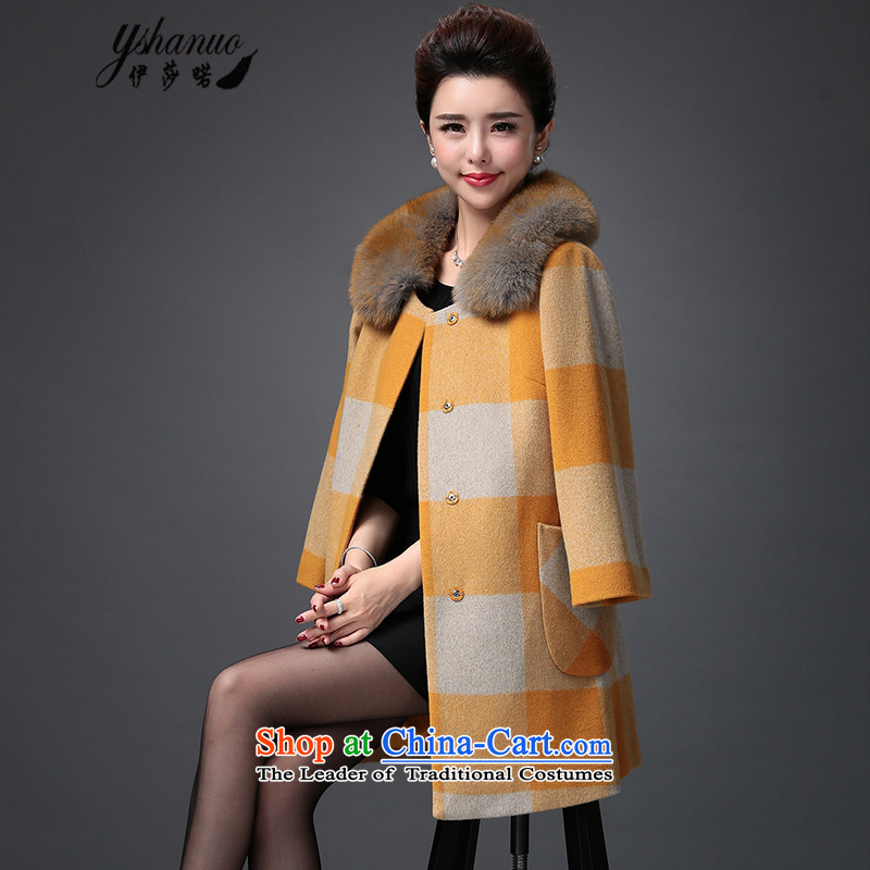 Isabel La Carconte 2015 new winter) Elegant graphics thin fox woolen coat in the gross for long grid? female YS151507 gross yellow jacket , L, Isabelle well (YSHANUO) , , , shopping on the Internet