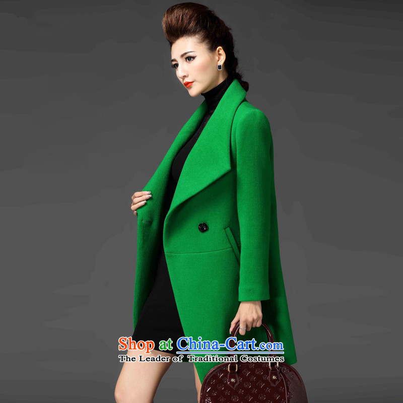 Gross new 1478#2015? a wool coat female jacket thick girl who roll collar in decorated long coats female green-XL, Charlene Choi has been pressed clothes shopping on the Internet