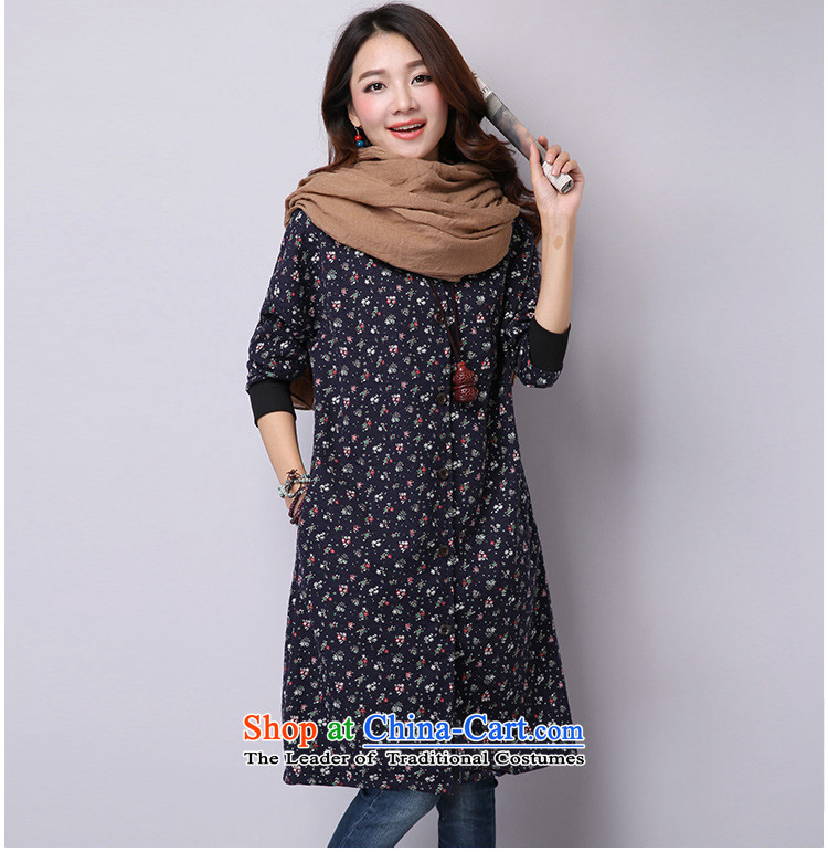 2015 Autumn and Winter Korea MEISUDI version of large numbers of ladies literary and artistic floral loose video in thin long cotton waffle long-sleeve sweater folder dark blue XXL picture, prices, brand platters! The elections are supplied in the national character of distribution, so action, buy now enjoy more preferential! As soon as possible.