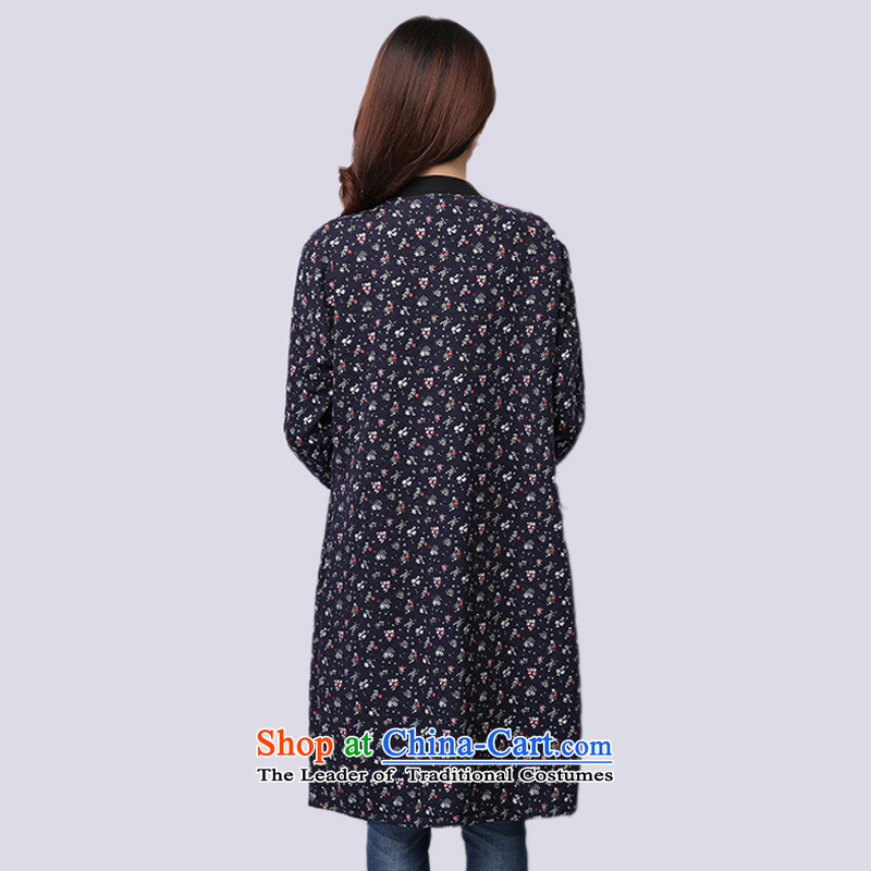 2015 Autumn and Winter Korea MEISUDI version of large numbers of ladies literary and artistic floral loose video in thin long cotton waffle long-sleeve sweater folder dark blue XXL, MISO (MEISUDI) , , , shopping on the Internet